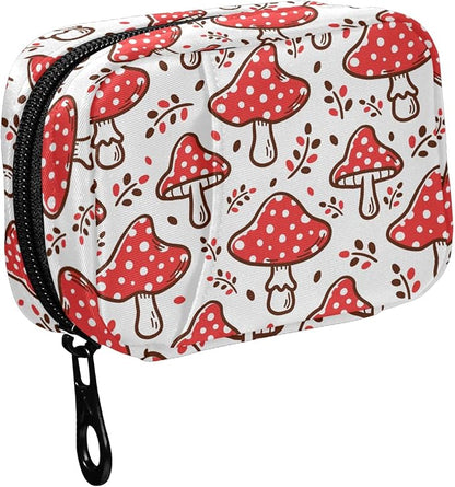 Fustylead Aesthetic Amanita Red Mushroom Pill Organizer Travel Bag, Small Portable Pill Case Cute for Vitamin Fish Oil Supplements Medicine Organizer with Zipper
