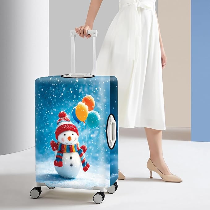 Snowman with Balloons Luggage Cover, Washable Christmas Suitcase Cover, Travel Suitcase Protector Anti-scratch Bag Cover,M