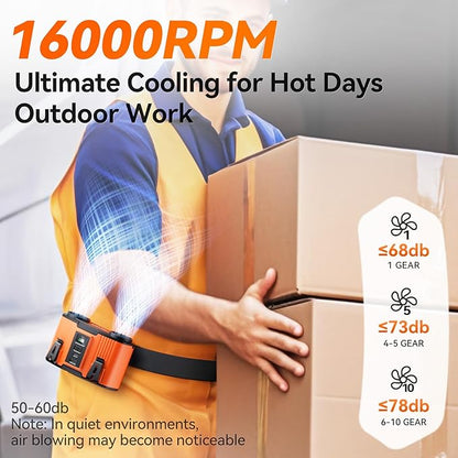 24000mAh Personal Waist Fan, USB Rechargeable Clip The Waist For Working,10 Speed & 40H Cooling and Heatstroke Prevention For Outdoor Travel Camping (orange, 24000mAh)