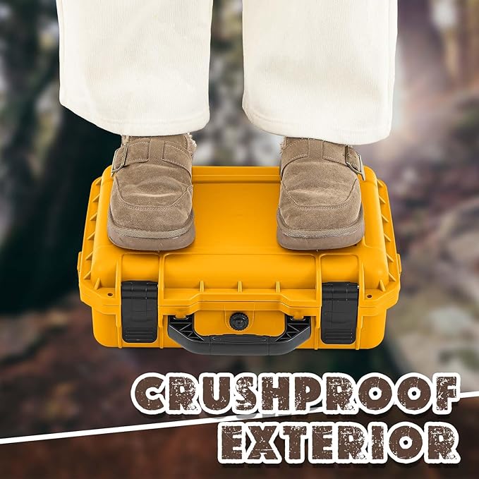 1 Pcs 16.3 x 12.4 x 6.5 Inch Waterproof Hard Case with DIY Customizable Foam Insert Portable Protective Case with Knife for Camera Drones Equipments Tools Test Instruments (Yellow)