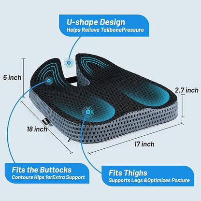 Large Memory Seat Cushion,Car Seat Cushion are Used to Relieve Sciatica, Suitable for Offices, Cars, Wheelchairs, Multi-Purpose (Black Mesh)