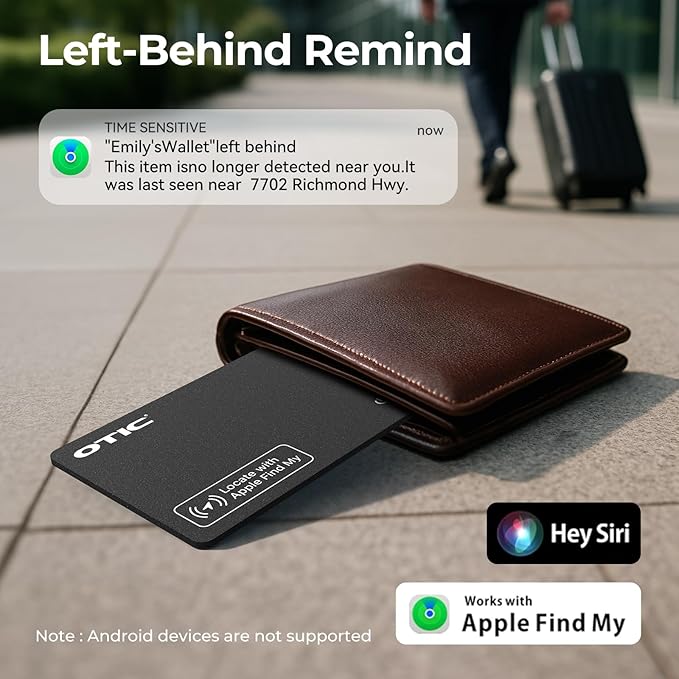 OTIC Wallet Tracker Card, Ultra-Thin 1.7MM Rechargeable Finder, Up to 10-Month Use, Works with Apple Find My (iOS), Locator for Wallet, Luggage, Passport, IP67 Waterproof, 1 Pack