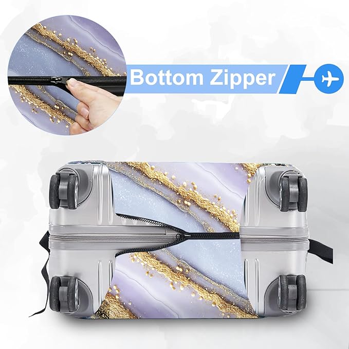 FOREVER QUEEN Luxury Golden Purple Marble Luggage Cover Suitcase Protector Suitcase Cover Anti-Scratch,Stretchable Bag Cover Washable Durable Polyester