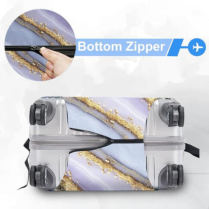 FOREVER QUEEN Luxury Golden Purple Marble Luggage Cover Suitcase Protector Suitcase Cover Anti-Scratch,Stretchable Bag Cover Washable Durable Polyester
