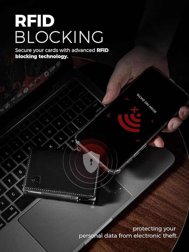 LORZOR Wallet for Men with Metal Card Holder, Pop Up Wallet, Finest Full Grain Leather Trifold Wallet, Smart, Minimalist, RFID Blocking, Front Pocket, ID Window, Black/Silver