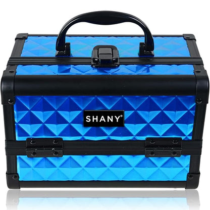 SHANY Chic Makeup Train Case Cosmetic Box Portable Makeup Case Cosmetics Beauty Organizer Jewelry storage with Locks, Multi trays Makeup Storage Box with Makeup Mirror - Peacock Blue