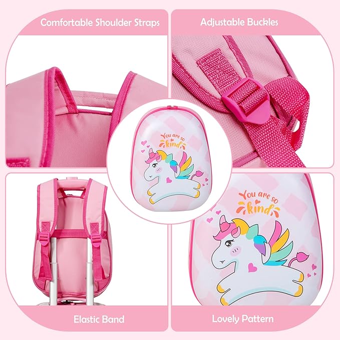 BABY JOY 2 Pcs Kids Luggage Set, 16" Carry-on Luggage Trolley Case & 12" Backpack w/Rolling Wheels, Retractable Handle, Lightweight Airline-approved Design, Kids Suitcase for Girls Boys (Lovely Pony)