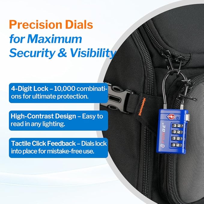 Forge TSA Approved Luggage Locks 4 Digit Combination TSA Travel Locks with TSA008, Open Alert Indicator, Zinc Alloy Body for Luggage, Suitcase, Backpack, and More. Blue 2 Locks.