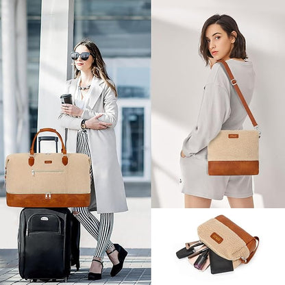 Weekender Bag for Women, Travel Duffel Bag Carry On Overnight Bag with Shoe Compartment Large Nylon Travel Weekend Tote Bag