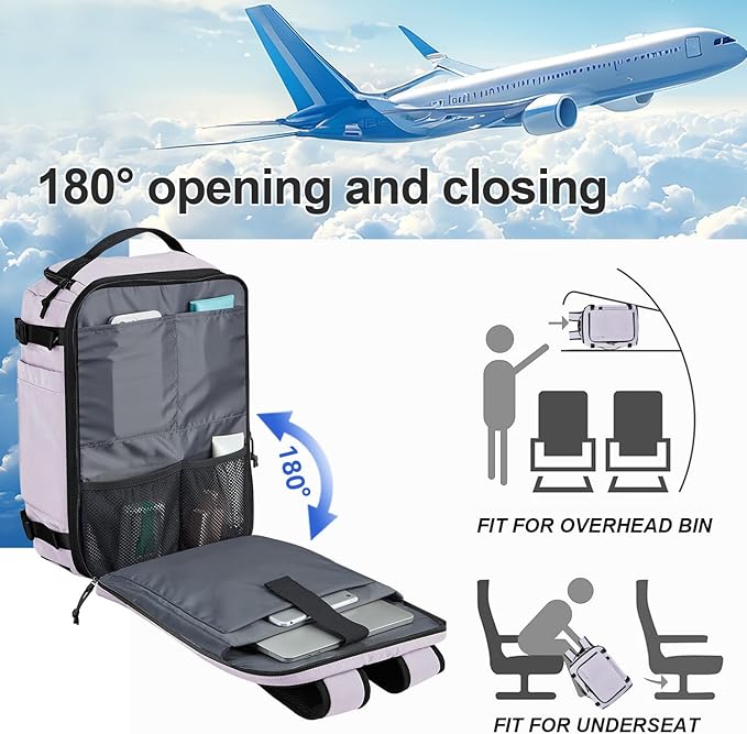 Carry On Travel Backpack with Shoe Compartment Flight Approved Laptop Backpack Expandable Work Business Backpack for Women Men Casual Daypack, Purple