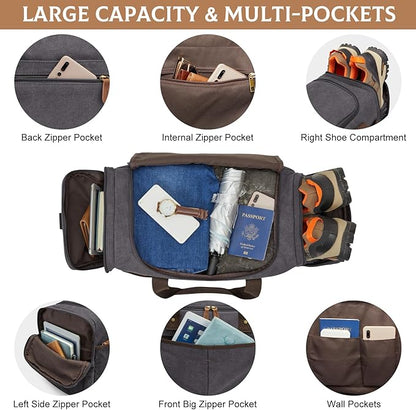 S-ZONE Canvas Duffel Bag for Travel 65L Weekender Overnight Travel Bags with Shoes Compartment for Men
