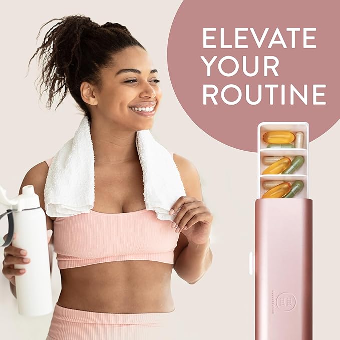 Pretty Pill Box Set - Stylish & Compact Daily Pill Organizer, Medication Pill Case, Pill Container for Vitamin Management, Pill Holder, Travel Essentials for Women & Men - Rose