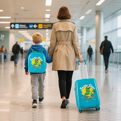 HONEY JOY Kids Luggage, Travel Backpack & Hard Shell Toddler Suitcase, Children Rolling Luggage with Wheels, Retractable Handle & 4 Casters, 2Pcs Carry On Luggage Set for Boys Girls(Green Dinosaur)