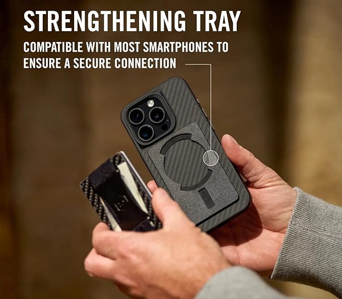 Ridge Wallets for Men Compatible with Magsafe - Slim Minimalist Compact Wallet and Card Holder, RFID Protected Front Pocket Wallets for Men with Integrated Cash Strap (Carbon Fiber 3K)