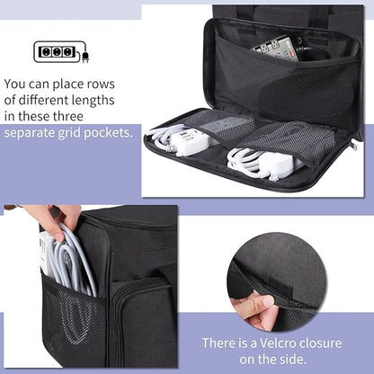 Cable Organizer Bag,Cable Management Box Cord Organizer Case,Electronics Cord Storage Bag with Adjustable Divider Large Cable Storage Bag Carrying Case for Cable, Cord,Power Strip