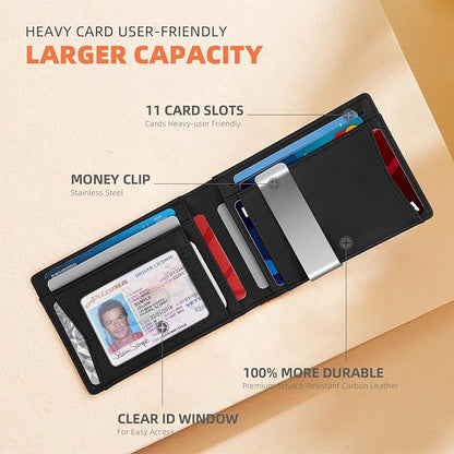 RUNBOX Slim Wallets for Men - Leather Money Clip Mens Wallet - RFID Blocking Front Pocket Bifold Wallet - Thin Credit Card Holder with Gift Box