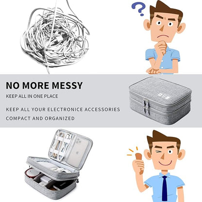 Lanola Travel Cable Organizer Bag, Electronic Accessories Case Portable Double Layer Cable Storage Bag for Cord,phone,Charger, Flash Drive, Phone, SD Card,Personal Items - (Grey)