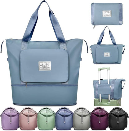 Ranslen Large Capacity Folding Travel Bag,Expansion Travel Duffel Bag with Dry and Wet Separation Portable Travel Duffel Bag