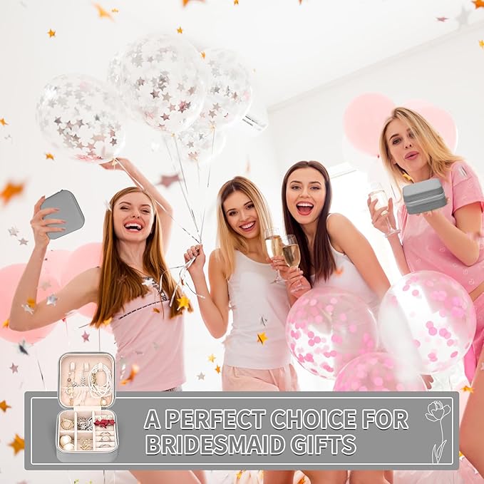 Leezmark 8 Pcs Jewelry Travel Box, Bridesmaid Gifts Set Of 6 & 8, Velvet Jewelry Travel Organizer Small Jewelry Cases Bridesmaid Proposal Gifts Box Mini Storage Organizer Storage Box, Grey