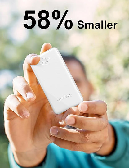 miisso Ultra Slim 10000mAh Power Bank Built-in Cables and Foldable AC Wall Plug, Pocket Size USB C Portable Charger, External Battery Pack Compatible with iPhone Samsung iPad etc, White