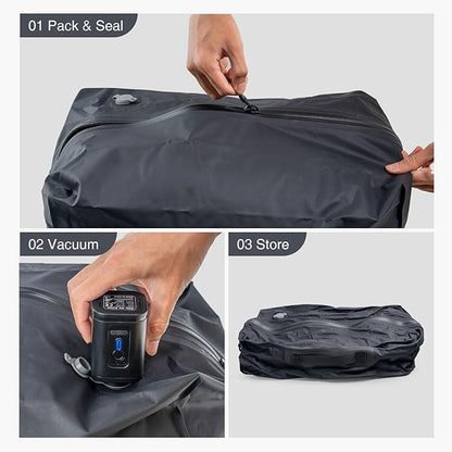 2 PC Travel Vacuum Bags with Pump, IP67 Reusable Vacuum Compression Bags for Travel, Business Trips, Hiking, Camping, Water Activities, Vacuum Seal Bags for Clothing