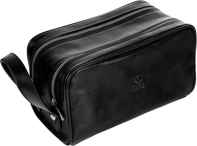 Time Resistance Leather Cosmetic Bag Toiletry Italian Classy Dopp Kit