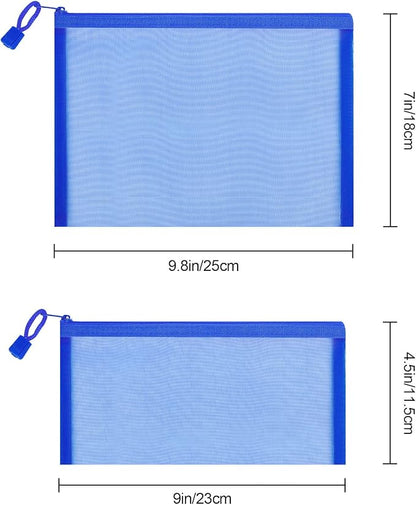 12 Pieces Zipper Nylon Mesh Pouch, Mesh Cosmetic Bags Makeup Bags Pencil Case, Multipurpose Travel Bags for Cosmetic School Office Supplies and Travel Accessories (Blue, A5) (WB06)