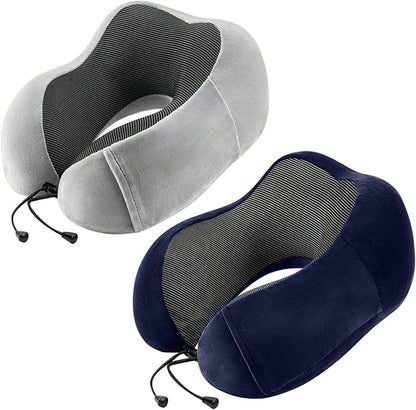 Travel Pillow for Airplane-2 Pack Memory Foam Neck Pillows, Soft Support Travel Essentials for Travelling, Sleeping Rest, Car, Train and Home Use(Grey&Blue)