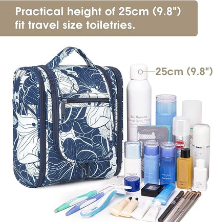 Narwey Small Hanging Travel Toiletry Bag Cosmetic Make up Organizer for Women and Men (Medium, Blue Lotus)