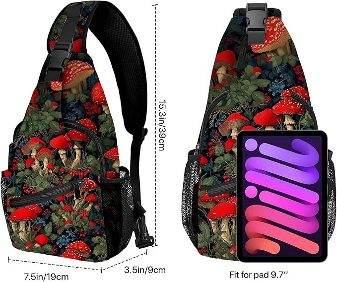 Mushroom Sling Bag Travel Sling Backpack Lightweight Casual Daypack Women Chest Bags for Outdoor Sport Climbing Runners (Red)