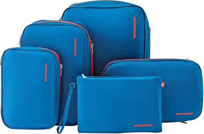 Bee Nesting BeeNesting Waterproof Compression Packing Cubes 5/6/8 sets, Large Travel Packing organizers for Carry on Luggage, 2 Sides Expandable Storage Bags (Blue Red, G5set)