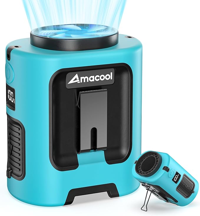 AMACOOL Mini Portable Waist Fan Clip on, 13000RPM 4-Speeds Personal Neck Fans, Up to 24H Battery Life, Rechargeable Wearable Shirt Belt Fan for Outdoor Work Jobsite Travel Camping, Gifts for Men
