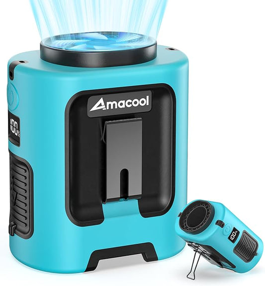 AMACOOL Mini Portable Waist Fan Clip on, 13000RPM 4-Speeds Personal Neck Fans, Up to 24H Battery Life, Rechargeable Wearable Shirt Belt Fan for Outdoor Work Jobsite Travel Camping, Gifts for Men