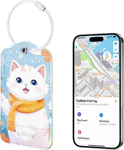 TopMade Smart Luggage Tag with Find My, Premium Leather Luggage Tags for Suitcase, Travel Bags, Backpacks, Anti-Lost Suitcase Tag Tracker for Travel with Privacy Name Card, Rechargeable