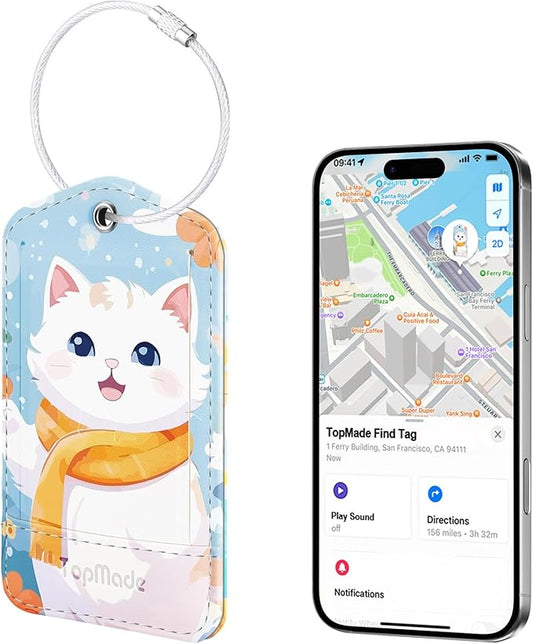 TopMade Smart Luggage Tag with Find My, Premium Leather Luggage Tags for Suitcase, Travel Bags, Backpacks, Anti-Lost Suitcase Tag Tracker for Travel with Privacy Name Card, Rechargeable