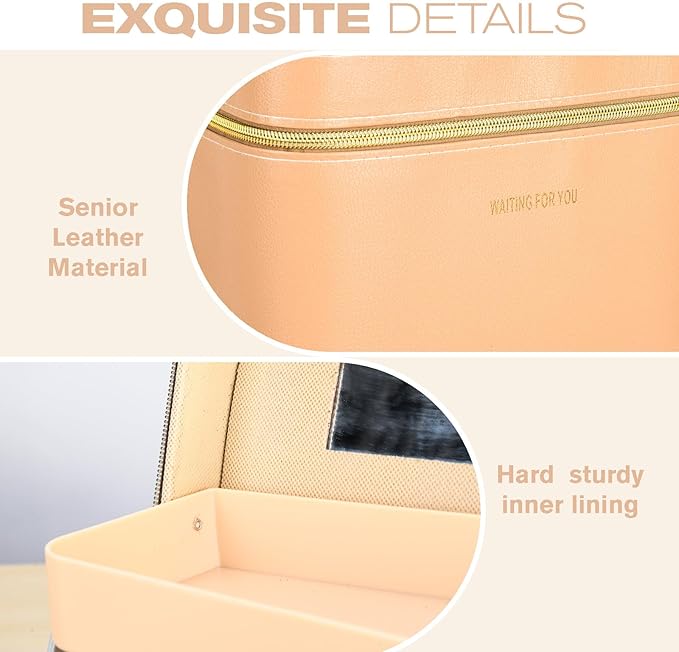 Luxury makeup box, Portable leather hard cosmetic case with mirror, cosmetic case organizer,Professional train case for women adults. (Yellow)