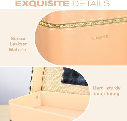 Luxury makeup box, Portable leather hard cosmetic case with mirror, cosmetic case organizer,Professional train case for women adults. (Yellow)