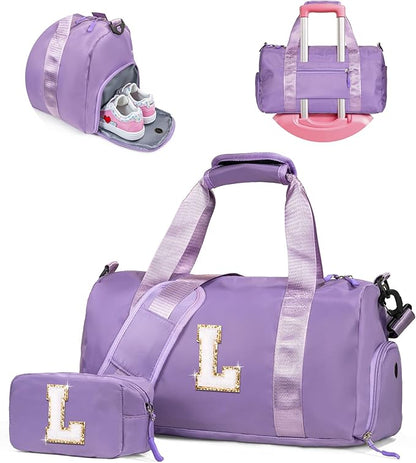 Gift Ideas for Granddaughter-Girl Gym Bag with Shoe Compartment, Kid Personalized Weekender Overnight Bags, Initial Travel Tote with Makeup Pouch, Trendy Stuff for Teen Sister (Letter L)