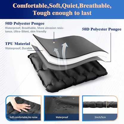 HiiPeak Inflatable Stadium Seat Cushion, Compact Hand Press Stadium Seats Pad Bleacher Seat Chair Cushion Pad for Airplane Travel Camping Backpacking Sports Events(Black)