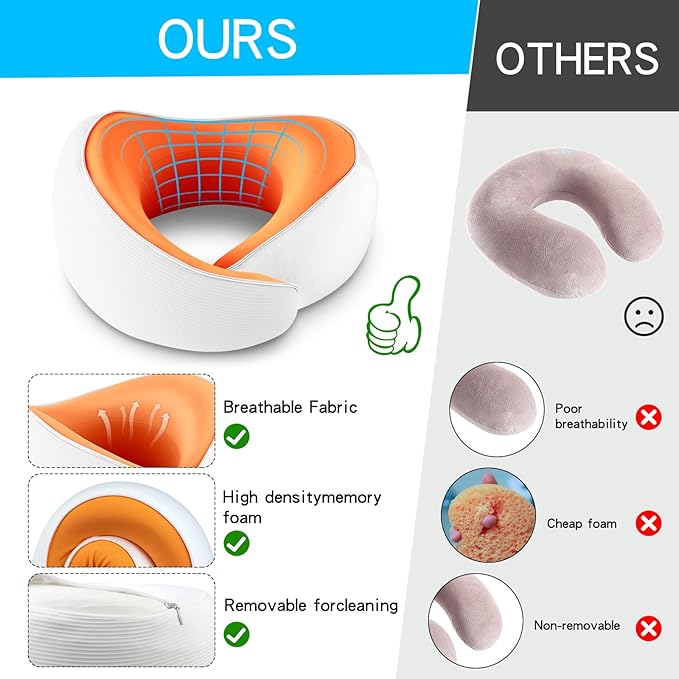 Adjustable Memory Foam White U-Shaped Travel Pillow with Luxurious Knitted Cotton Cover, Slow-Rebound Design for Airplane Travel and Neck Comfort, Perfect Traveler Gift