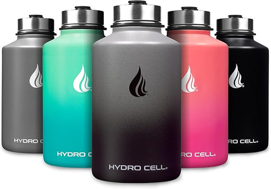 HYDRO CELL Stainless Steel Insulated Water Bottle with Straw - For Cold & Hot Drinks - Metal Vacuum Flask with Screw Cap and Modern Leakproof Sport Thermos for Adults (Graphite/Black 64oz)
