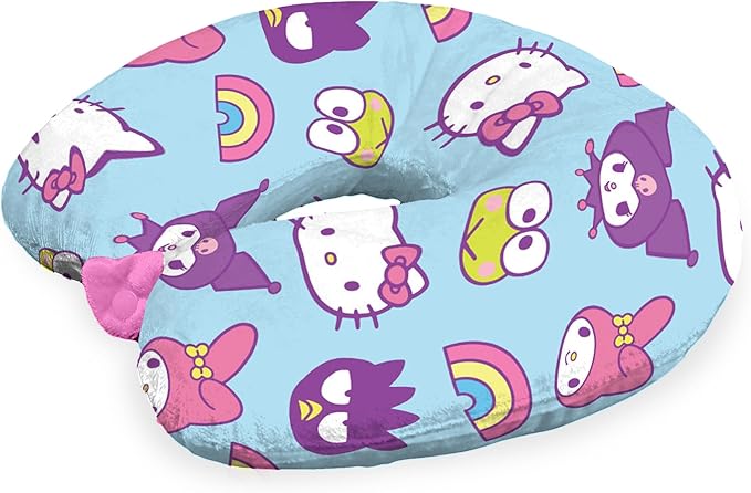 Northwest Hello Kitty & Friends Keep It Kind Travel Neck Pillow, U-Shaped Plush Cushion for Airplane, Traveling, Car, 12x13 inches