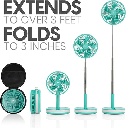 VENTY Portable Fan - Wireless Battery Operated Fan - 4 Speeds - LED Lighting - Carry Case & Remote Control - Cruise Travel - Outdoor Travel RV Power Bank With USB-C Port (Mint with Case)
