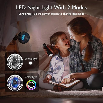 Momcozy Portable Stroller Fan, 8000mAh, 27H Ultra-long Battery Life, Detachable 4 Speed 360°Rotate, LED Night Light with 2 Modes, USB Rechargeable Handheld Cooling Fan for Travel, Car Seat, Bedroom