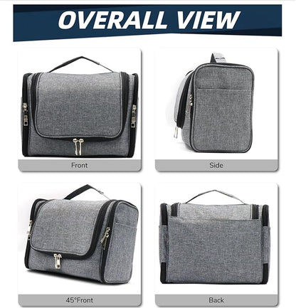 Buruis Large Toiletry Bag for Women and Men, Hanging Travel Bag for Makeup, Cosmetics, Shaving, Toiletries, Water-Resistant Dopp Kit for Gym, Camping, or Daily Use, Oxford Gray