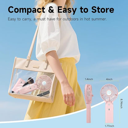 HandFan 10400mAh Personal Handheld Fan, 40Hrs Long-Lasted Hand Fan Rechargeable, Mini Cooling Fans Foldable, Heavy Duty Battery Fans Portable for Travel Beach Concerts Cruise Makeup(Pink)