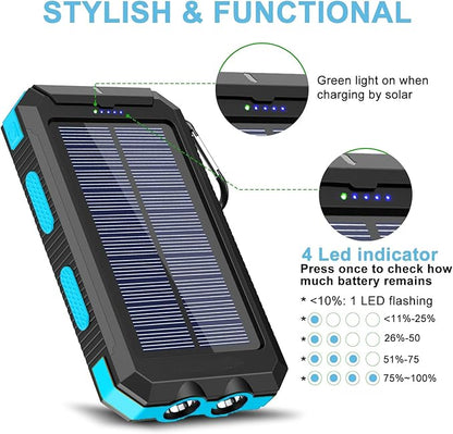 YELOMIN Solar Charger, 20000mAh Portable Type-C Solar Power Bank with 4 Cables, Waterproof Battery Pack, Outdoor External Backup Power Charger Six Outputs/LED Flashlights, Perfect for Camping Travel