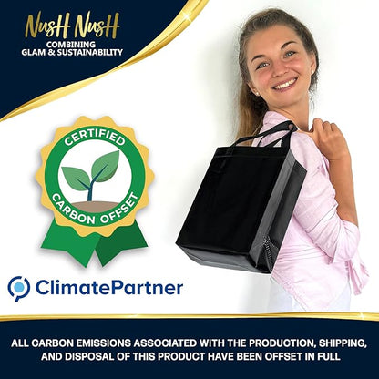 Nush Nush Shiny Black Gift Bags Bulk Medium Size, Set of 30 Reusable Black Gift Bags With Handles - Ideal Party Bag for Luxury Gifts, Halloween Party, Birthday, Return Gifts - 8Wx4Dx10H Size