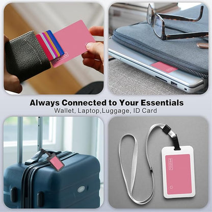 Eelexa Wallet Tracker Card, Rechargeable Thin Finder, Works with Apple Find My (iOS Only), Item Locator for Luggage Tags, Passports, Phone, IP68 Waterproof, Pink 2 Pack