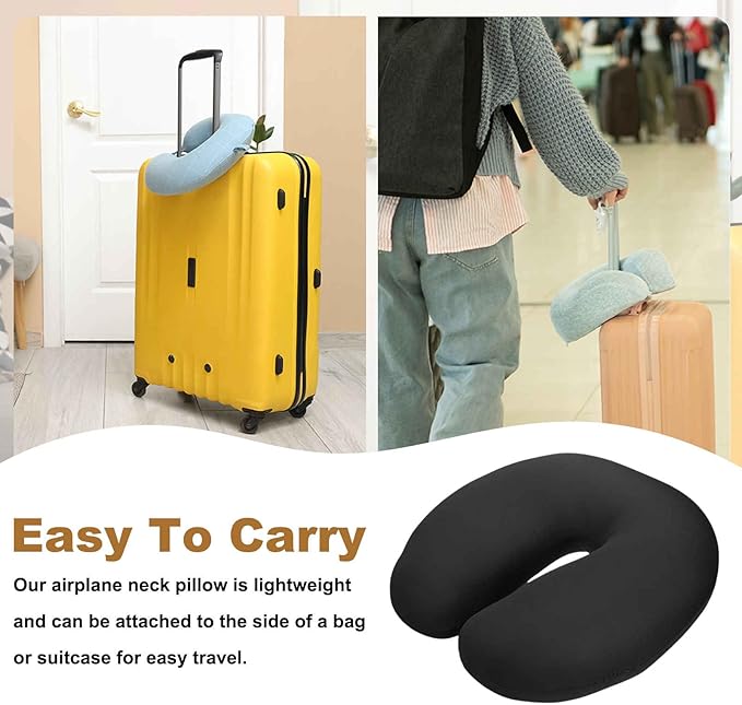 HARFINGTON Travel Pillow Airplane Neck Pillow U-Shaped Filled with Foam Beads Stuffable Classic for Sleeping Neck Chin Lumbar Support, Black